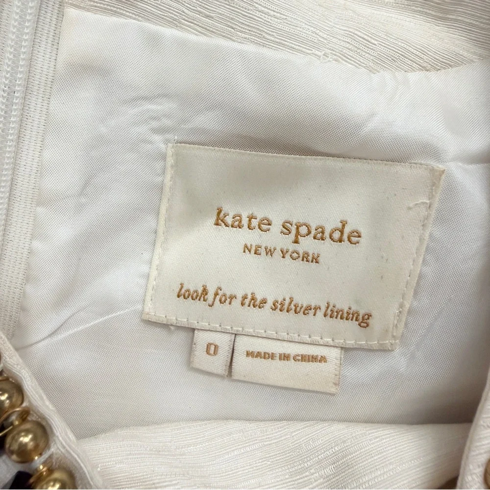 Kate‎ Spade 100% Silk Black Gold Embellished Gail Sheath Mini Dress White Size 0
